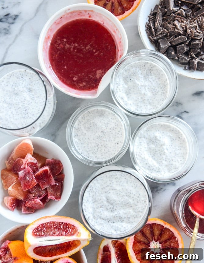 winter vanilla chia pudding with blood orange syrup and dark chocolate I howsweeteats.com