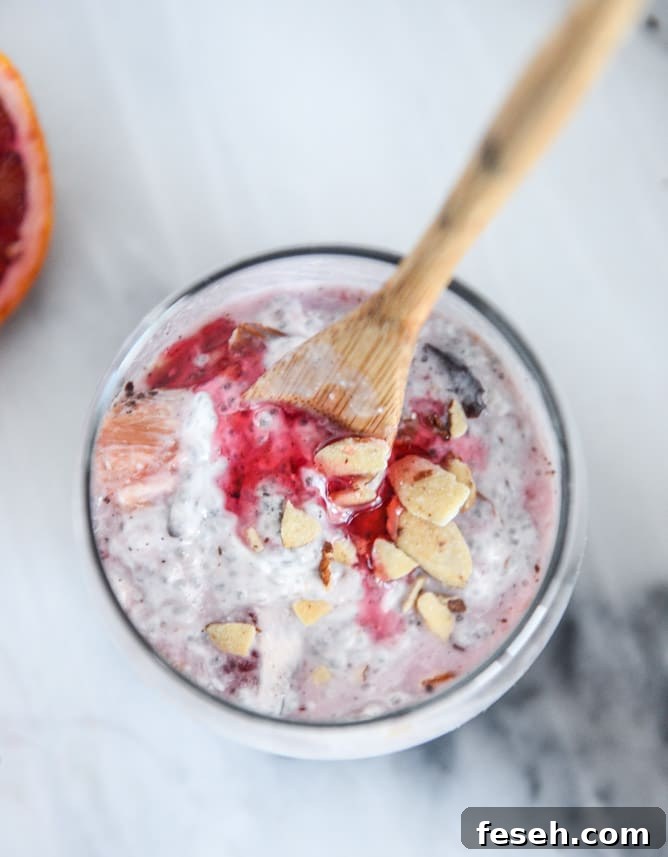 winter vanilla chia pudding with blood orange syrup and dark chocolate I howsweeteats.com