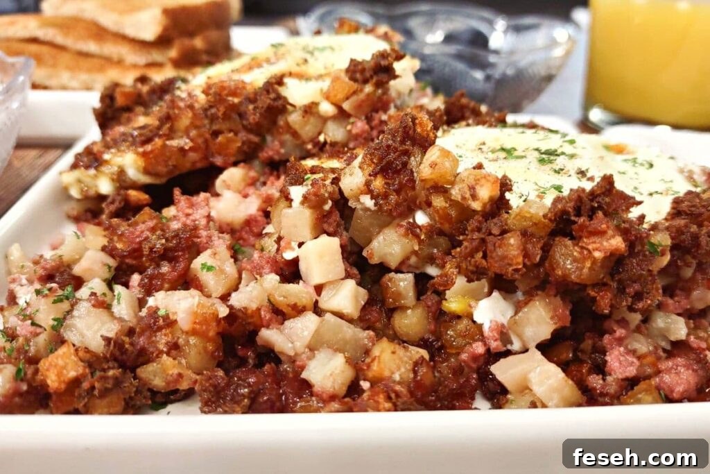 cross section of corned beef hash in the air fryer on a plate