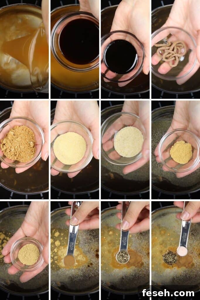 ingredient collage of worcestershire sauce