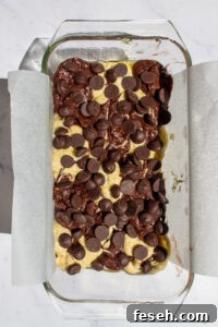 marble banana bread before baking