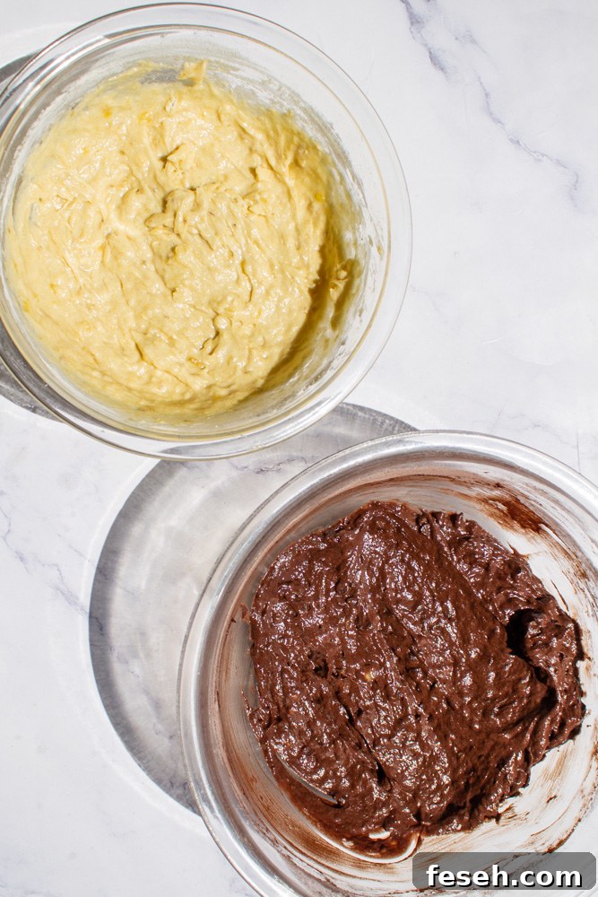 chocolate and regular banana bread batter
