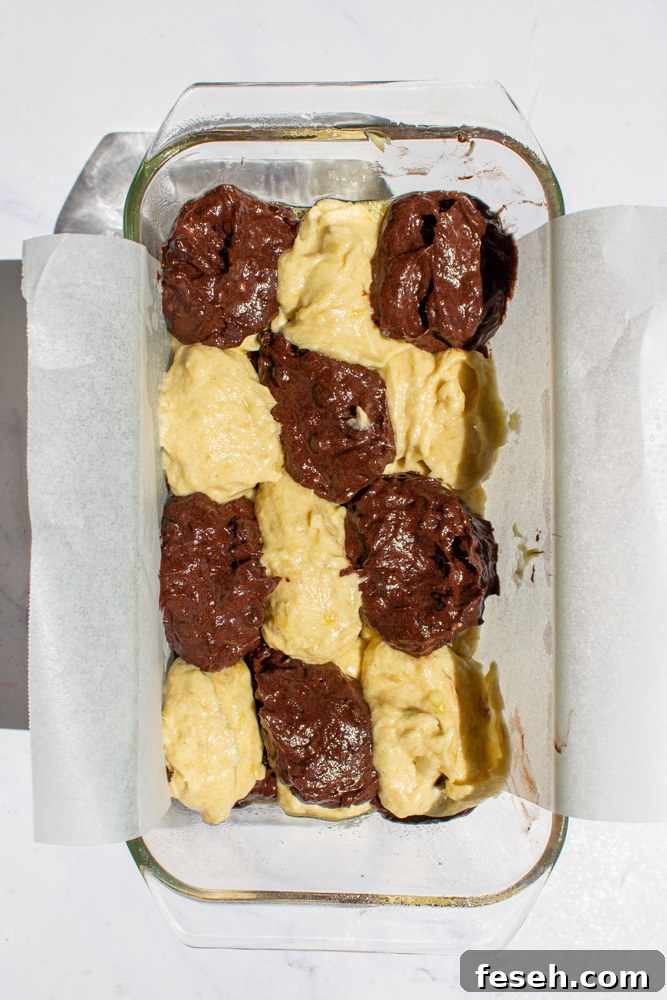 marbling chocolate and regular banana bread