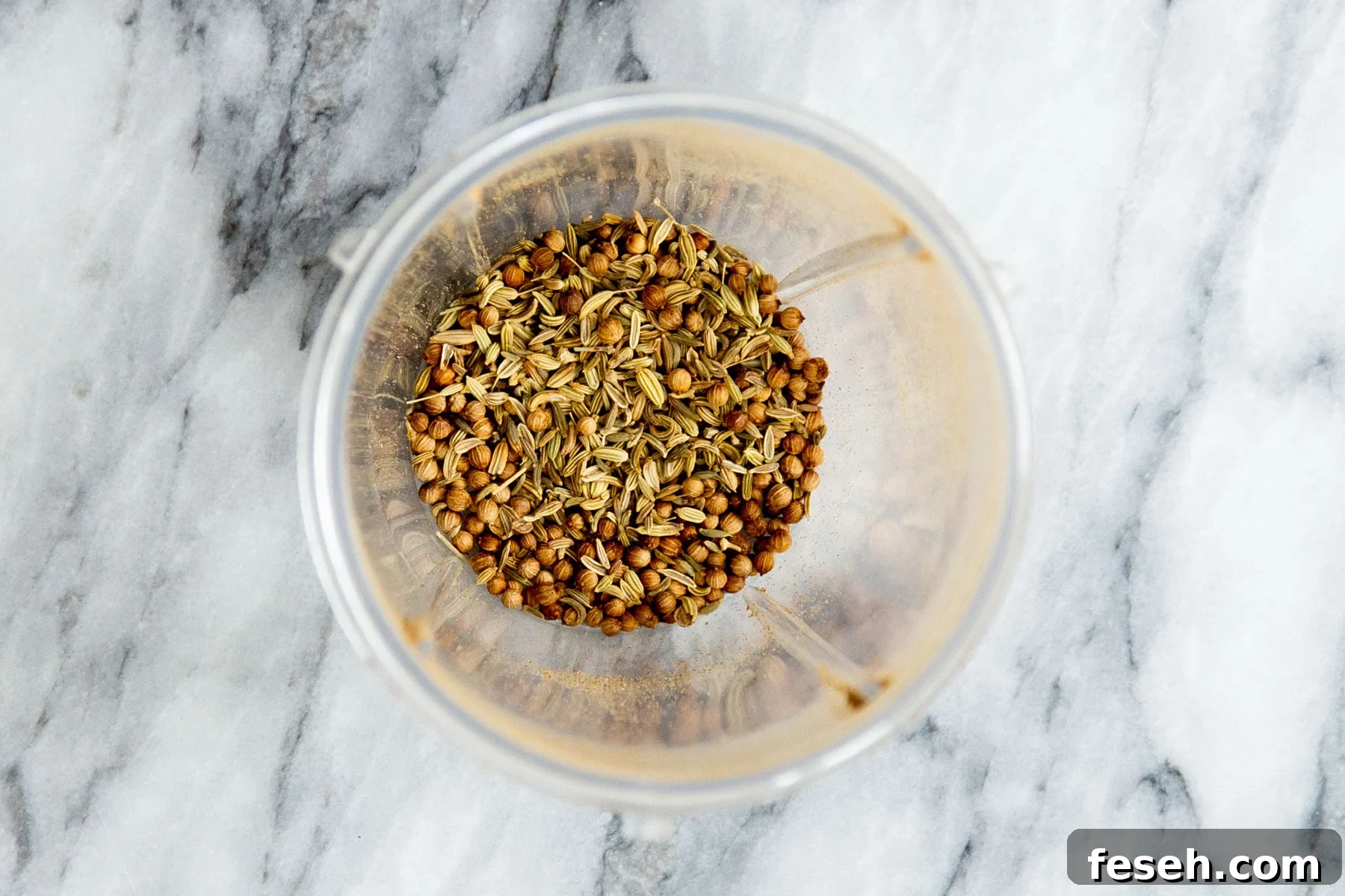 fennel seeds and coriander in a grinder 
