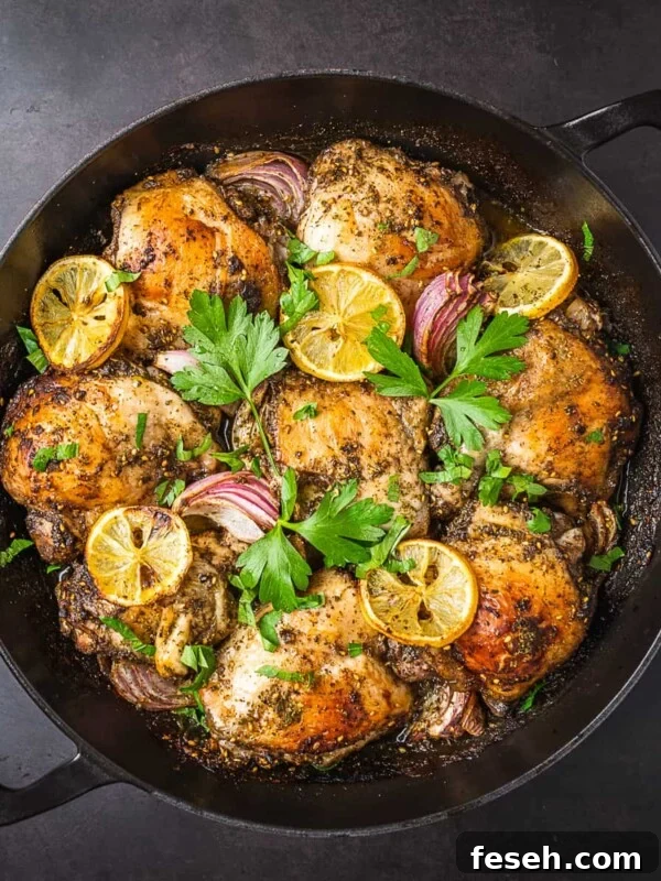 Zaatar chicken thighs cooked and garnished with parsley.