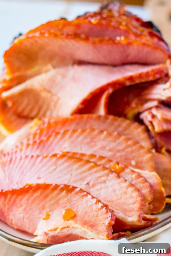 ham on platter, sliced and ready to serve