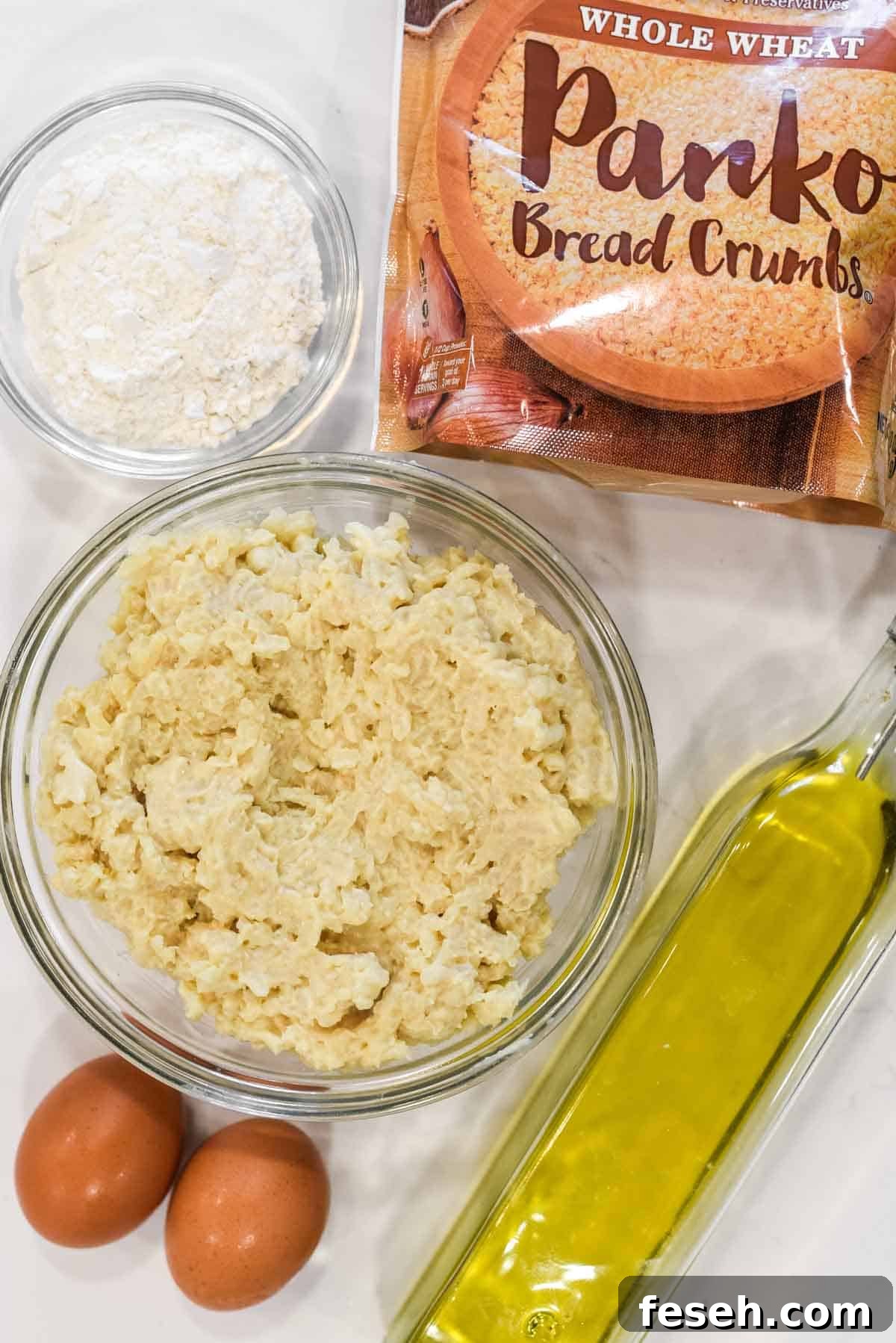 overhead shot of ingredients for risotto cakes