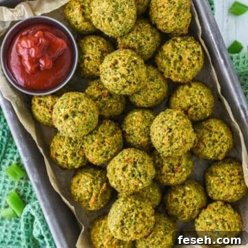 Broccoli bites in parchment-lined tin.