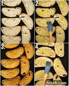 4 step by step photos showing how to toast ciabatta