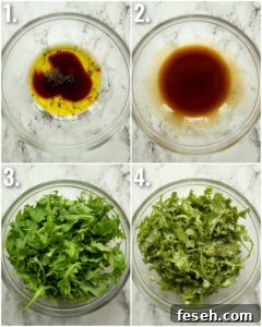 4 step by step photos showing how to make rocket salad