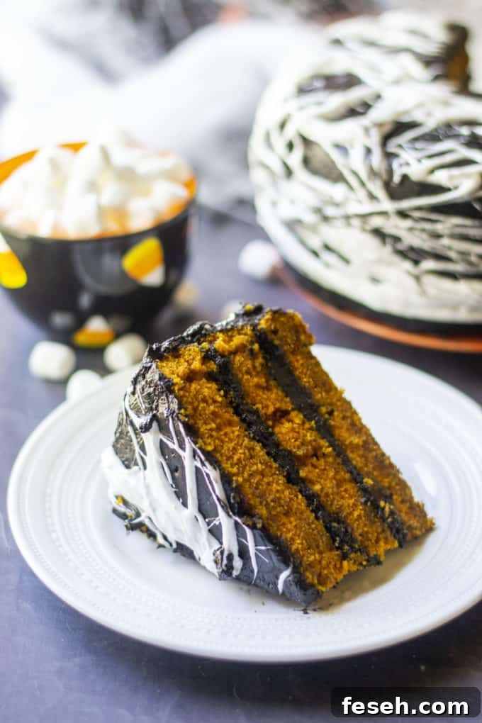 slice of spiderweb cake