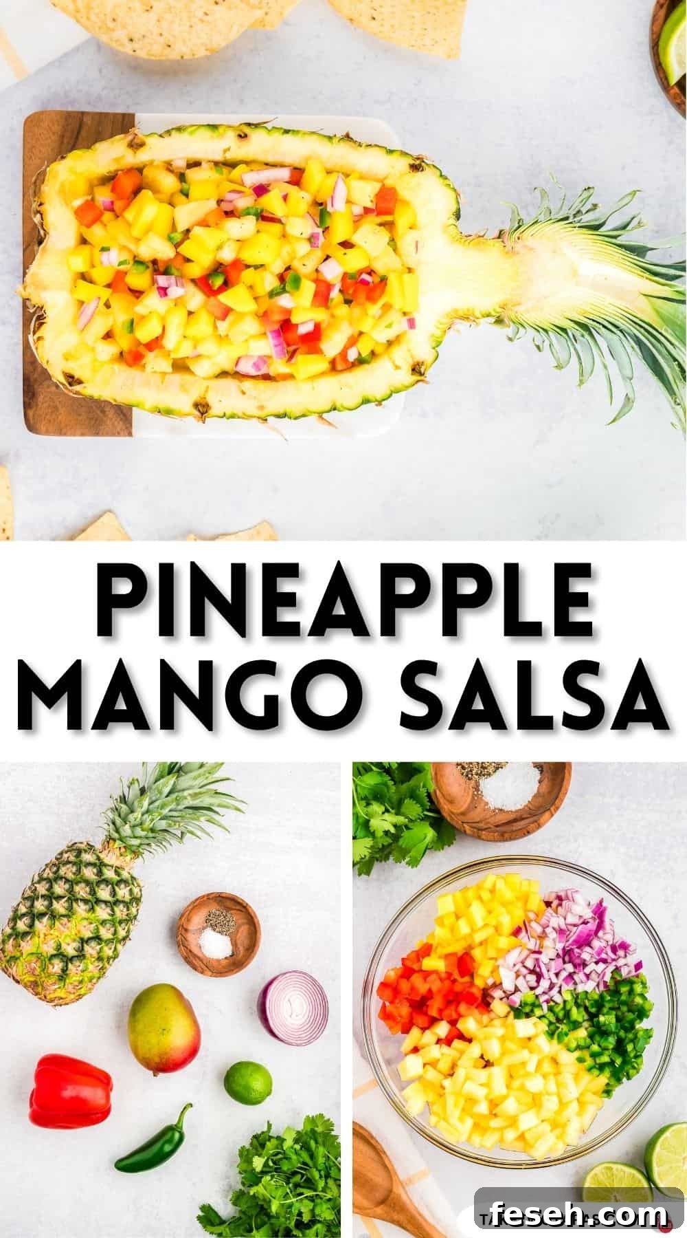 Pinterest pin image for pineapple mango salsa