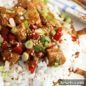 Mongolian chicken served over white rice