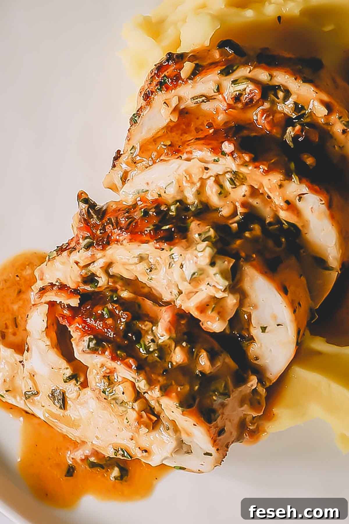 Close up image of pieces of stuffed turkey.