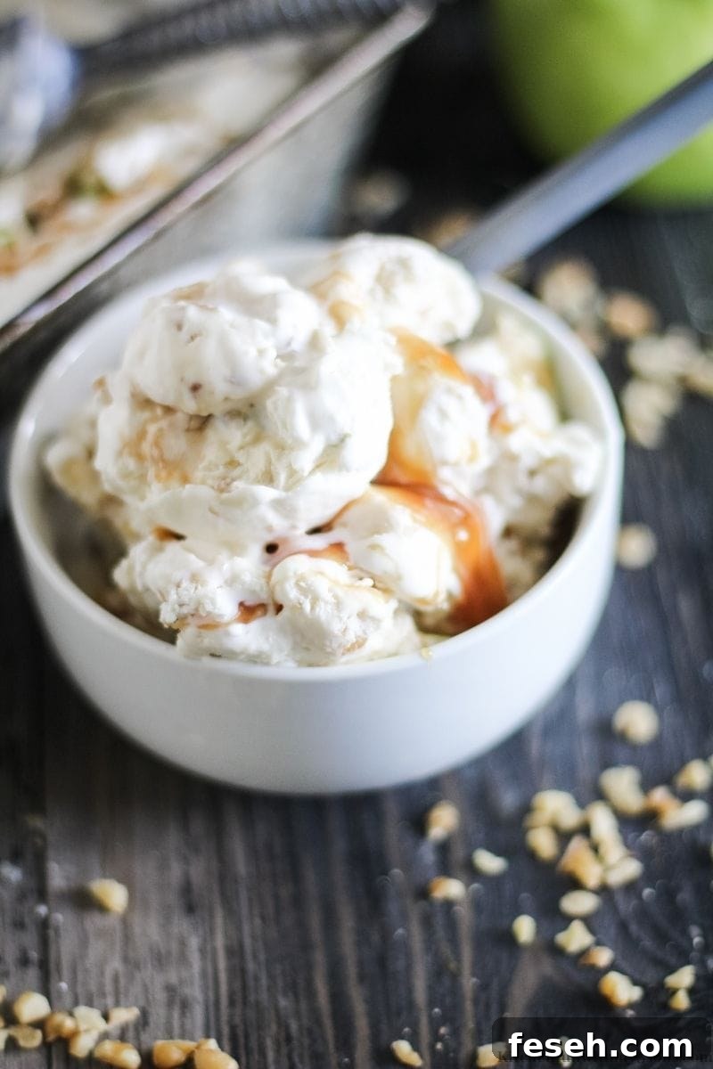 Caramel Apple No Churn Ice Cream in a bowl