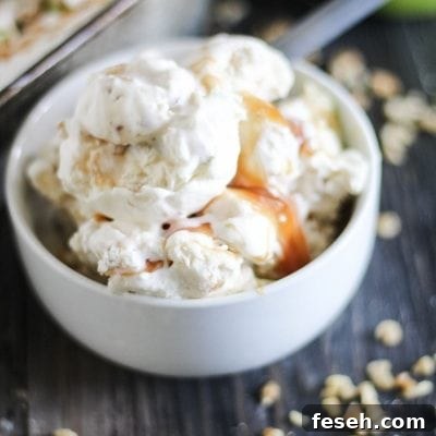 Caramel Apple No Churn Ice Cream in a bowl