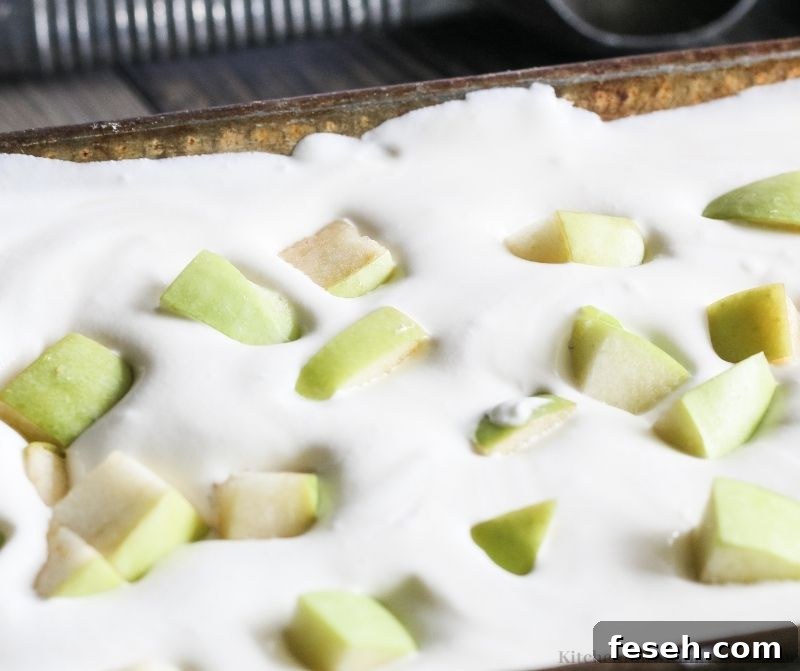 ice cream in a pan with apples on top