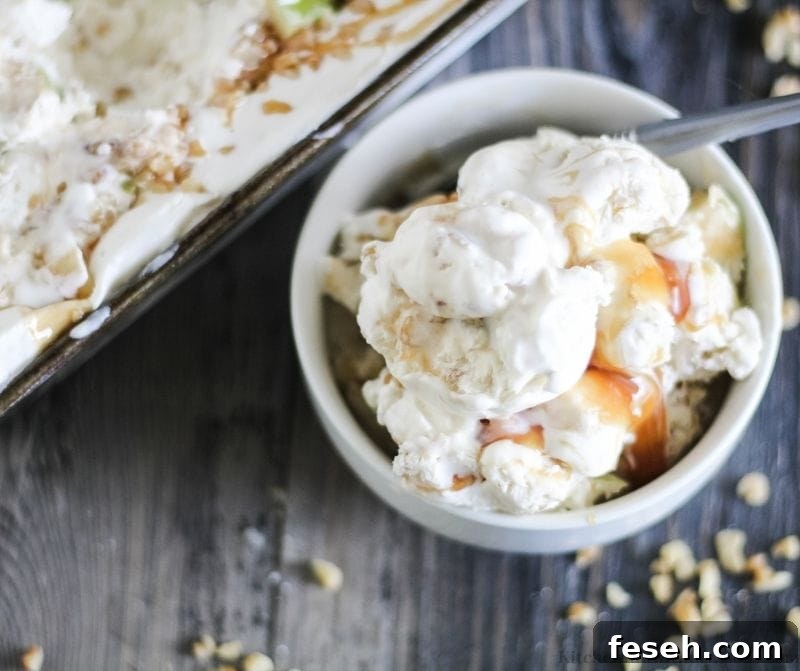 Caramel Apple No Churn Ice Cream in a bowl