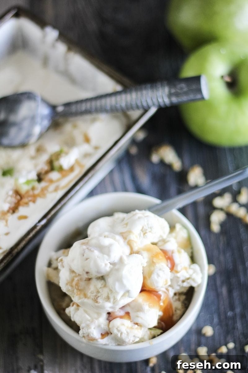 Caramel Apple No Churn Ice Cream in a bowl