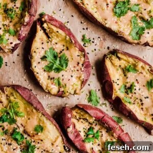 baked japanese sweet potatoes with miso tahini butter