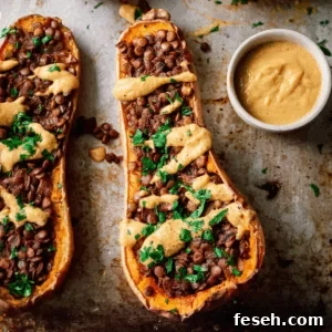 creamy lentil stuffed butternut squash