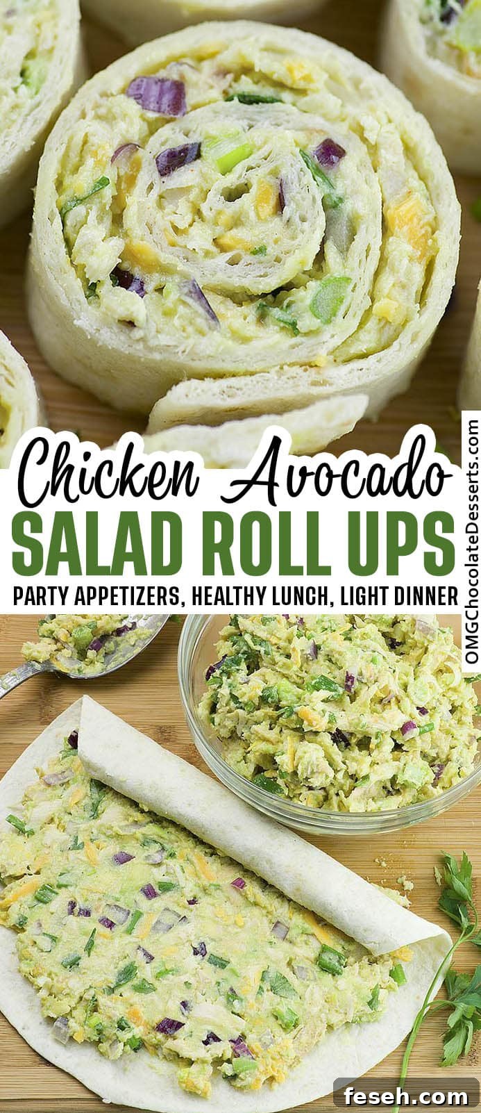 Chicken Avocado Salad Roll Ups