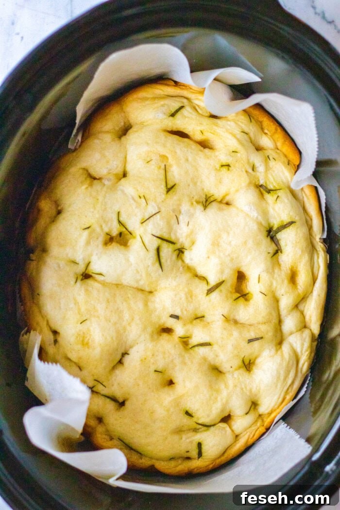 Baked focaccia bread in the slow cooker