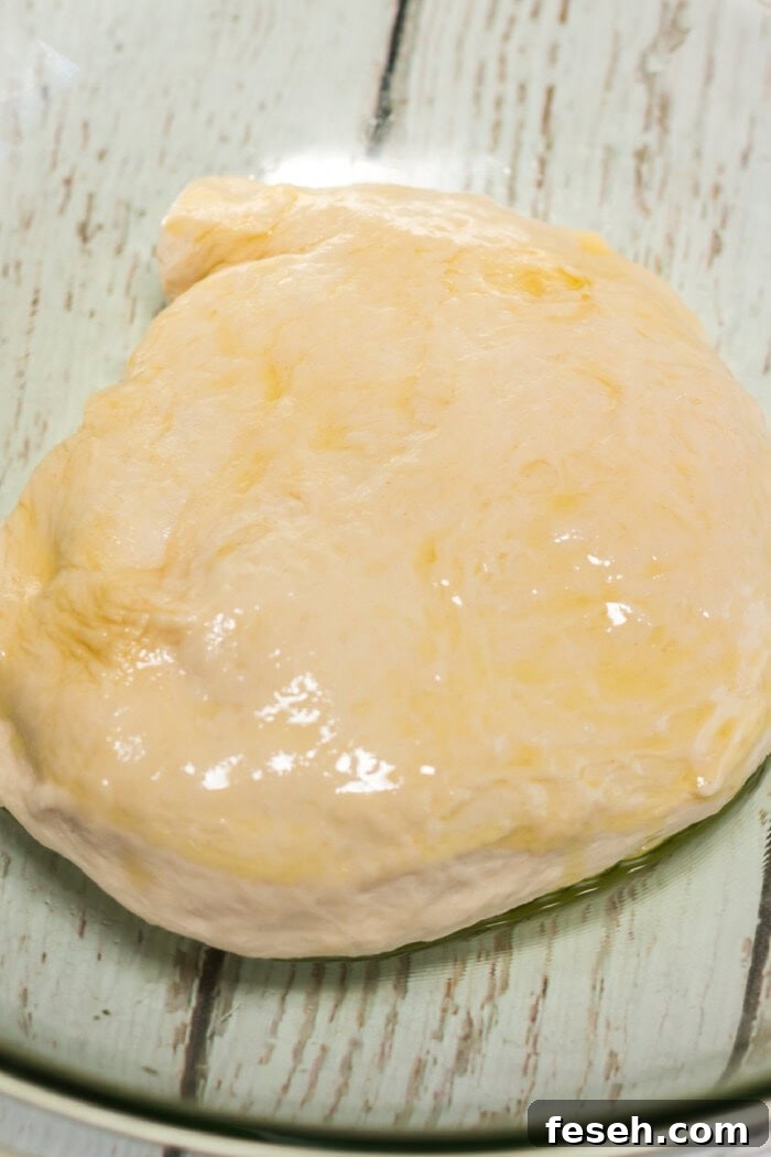 dough in a glass bowl