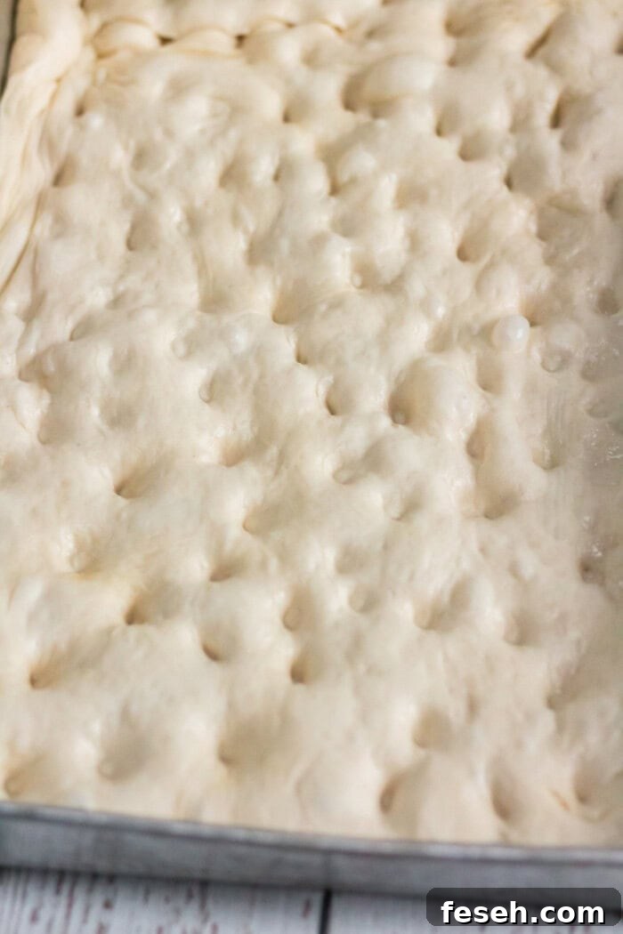 bread dough in a pan with poked holes