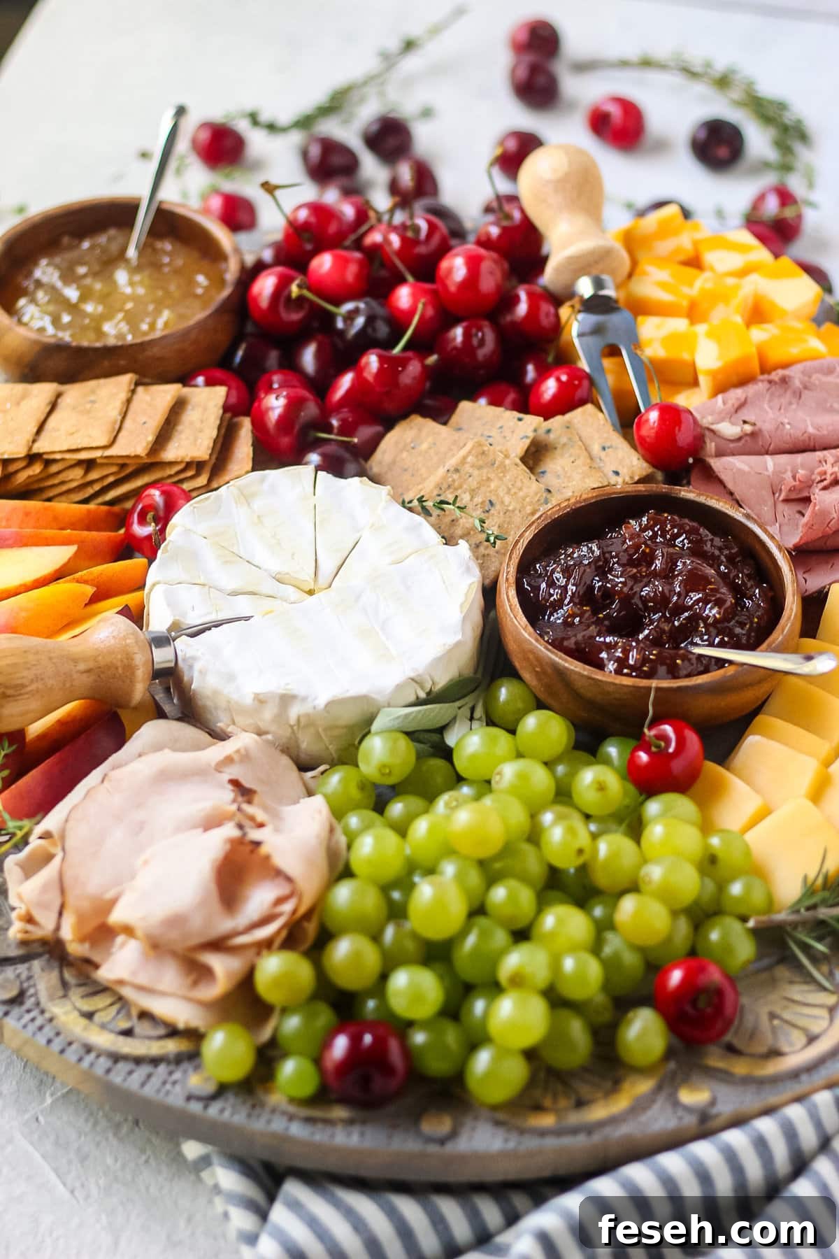 close up side angle of summer charcuterie board