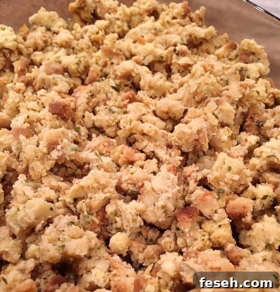 Leftover stuffing in bottom of a casserole dish