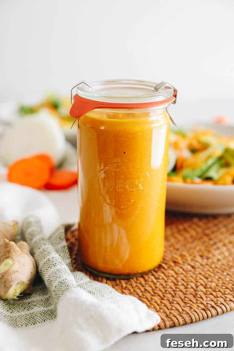 ginger salad dressing in a mason jar