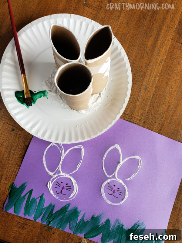 Toilet Paper Roll Bunny Stamps | Toilet Paper Roll Crafts