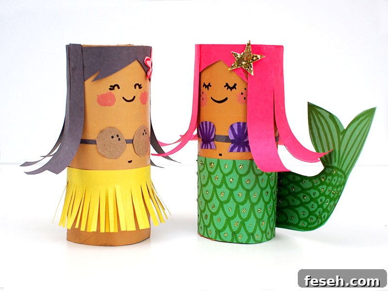 Paper Roll Hula Girl and Mermaid | Toilet Paper Roll Crafts