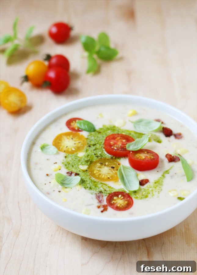 Sweet Corn Chowder with Lemony Pesto // FoodNouveau.com
