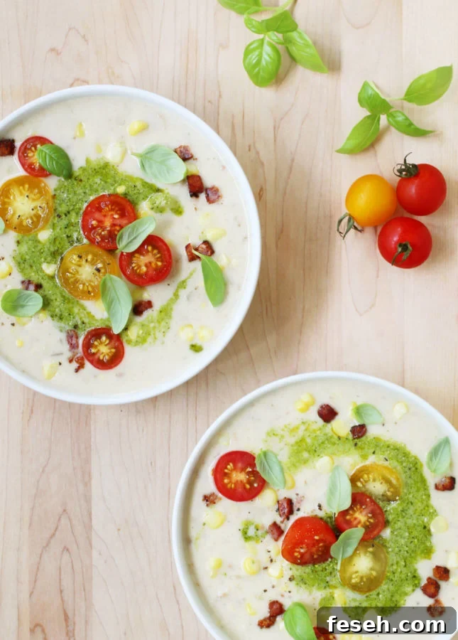 Sweet Corn Chowder with Lemony Pesto // FoodNouveau.com
