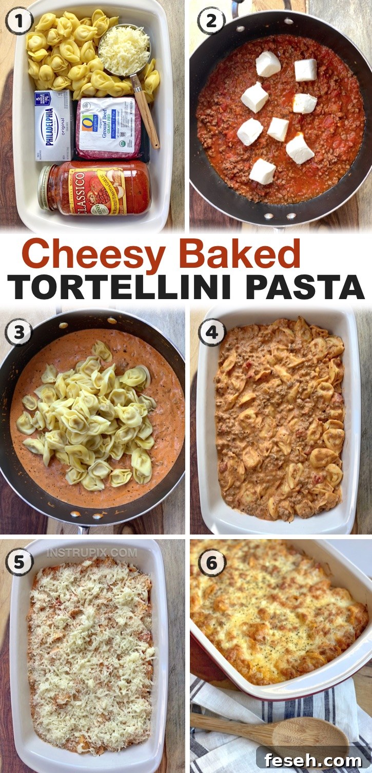 Cheesy Baked Tortellini Casserole With Meat Sauce - A quick & easy casserole recipe the entire family will love! If you’re looking for cheap and easy dinner recipes for your family, this baked tortellini casserole is THE BEST simple weeknight meal for picky eaters! My kids and husband always go back for seconds. This simple ground beef and pasta dinner recipe is perfect for busy moms and dads, especially on hectic weeknights when that’s all you want to do is eat and relax, and it makes enough for a large family or to have leftovers!