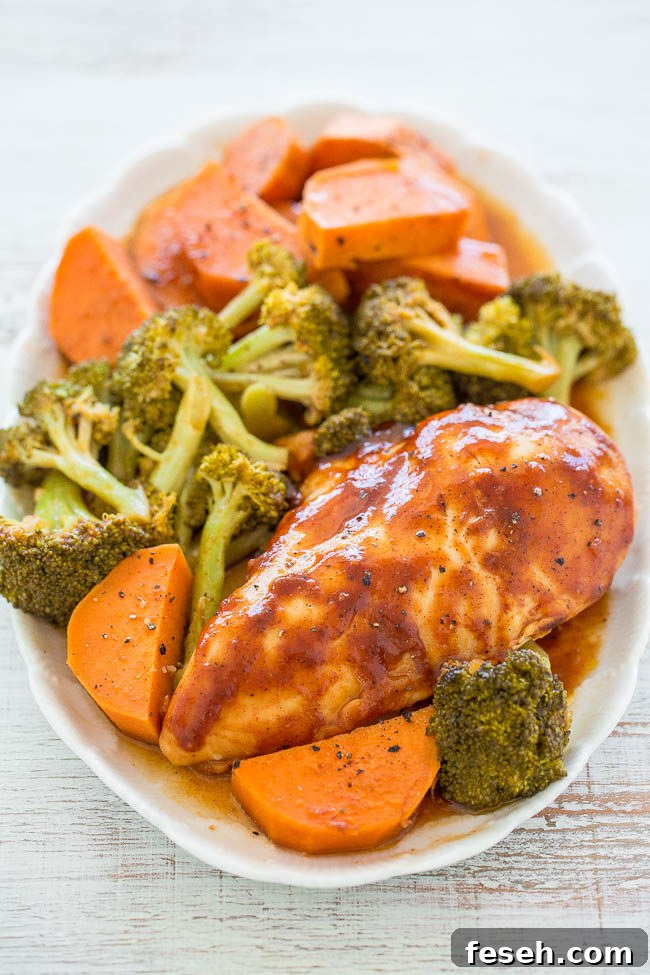 Overhead shot of Oven-Baked Barbecue Chicken on a white plate