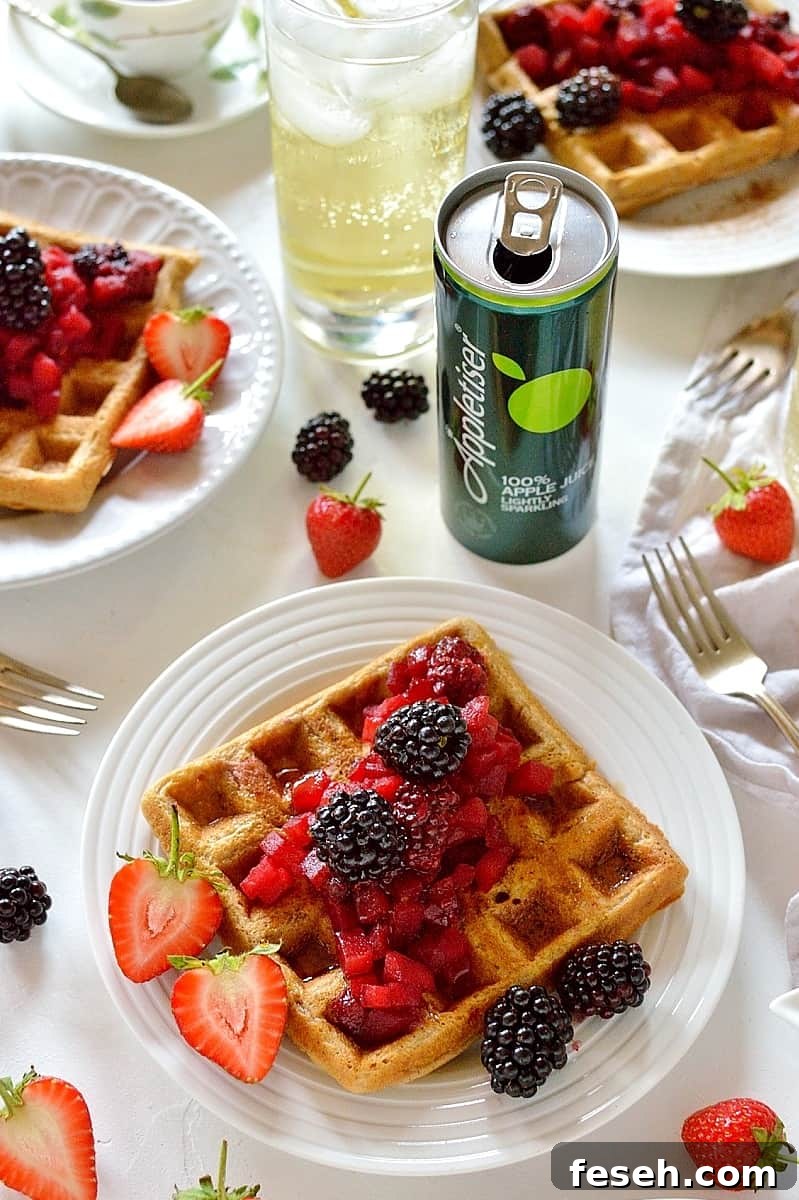 Cinnamon waffles with apple and blackberry compote - perfect for breakfast, brunch or dessert!