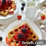 Cinnamon waffles with apple and blackberry compote - perfect for breakfast, brunch or dessert!