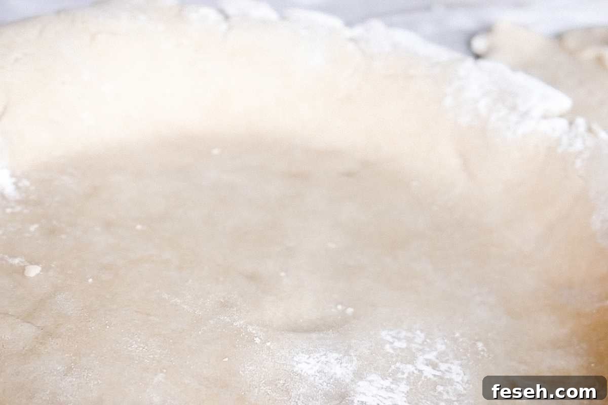 pie crust in plate with flour.