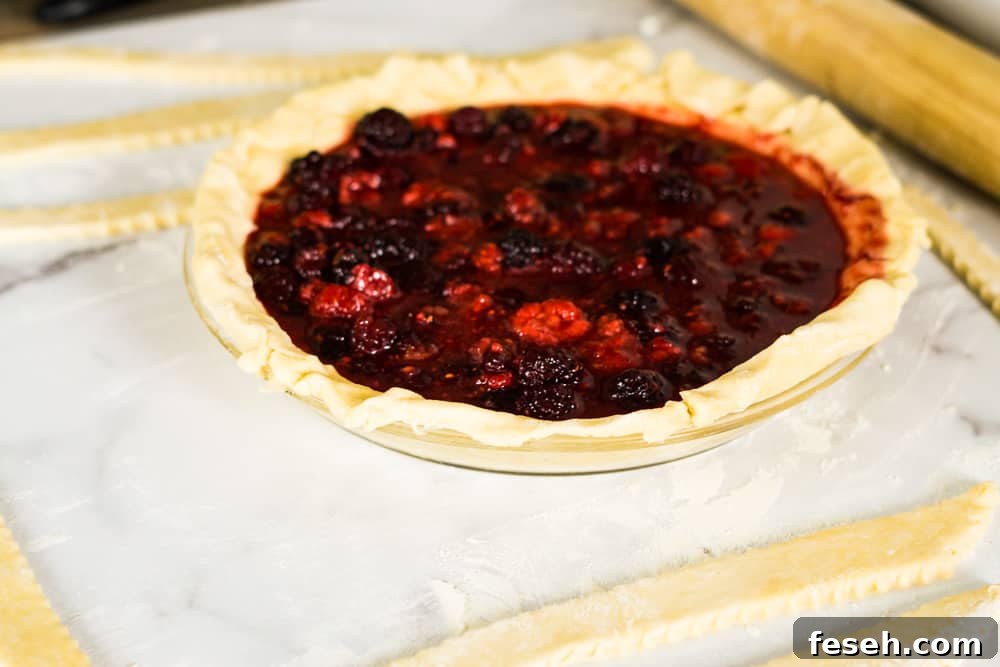 pie crust on counter filled with berries