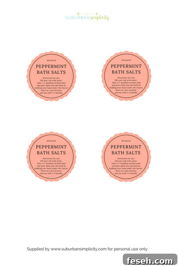 Printable gift tags for peppermint bath salts