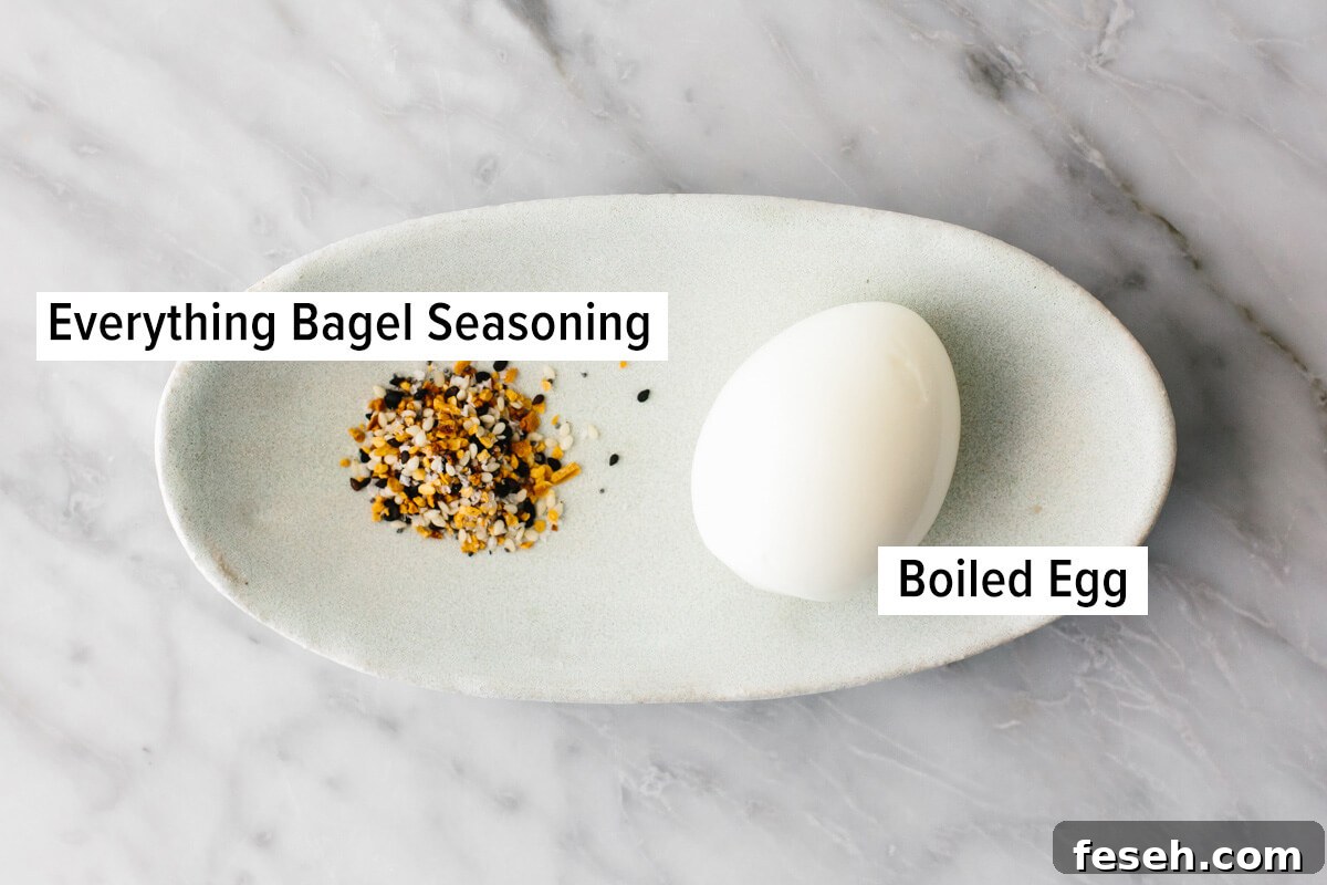 Hard boiled egg and bagel seasoning on a plate