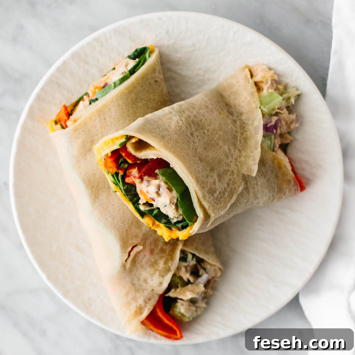 Tuna salad wrap on a plate for a budget meal prep