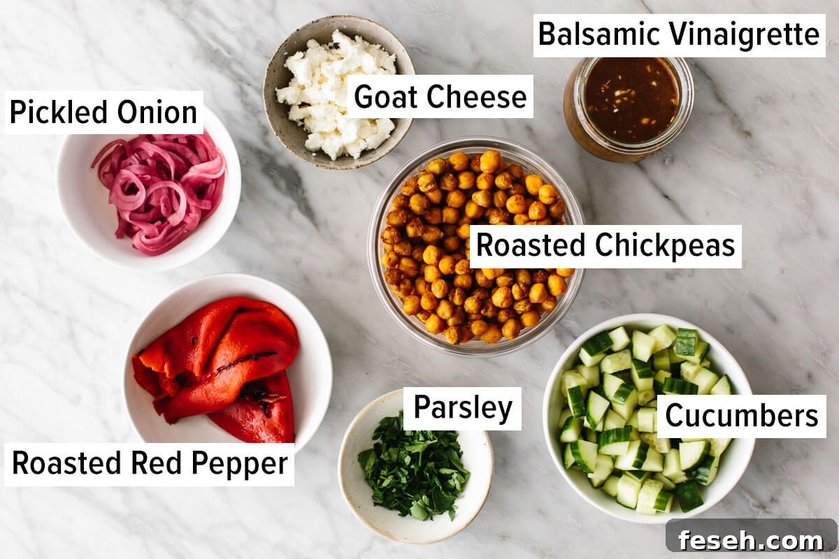Ingredients for chickpea salad in a budget meal prep