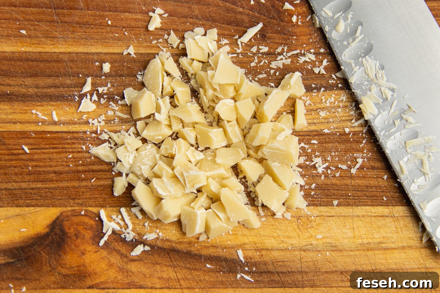 This is a picture of chopped white chocolate bar.