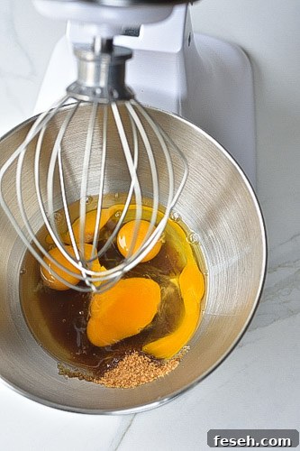 Eggs and sugar are the beginning of the foaming method.