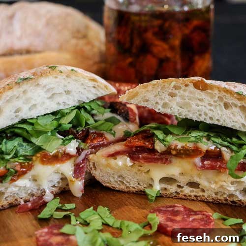 Spicy salami & Roasted tomato sandwich ready for eating!