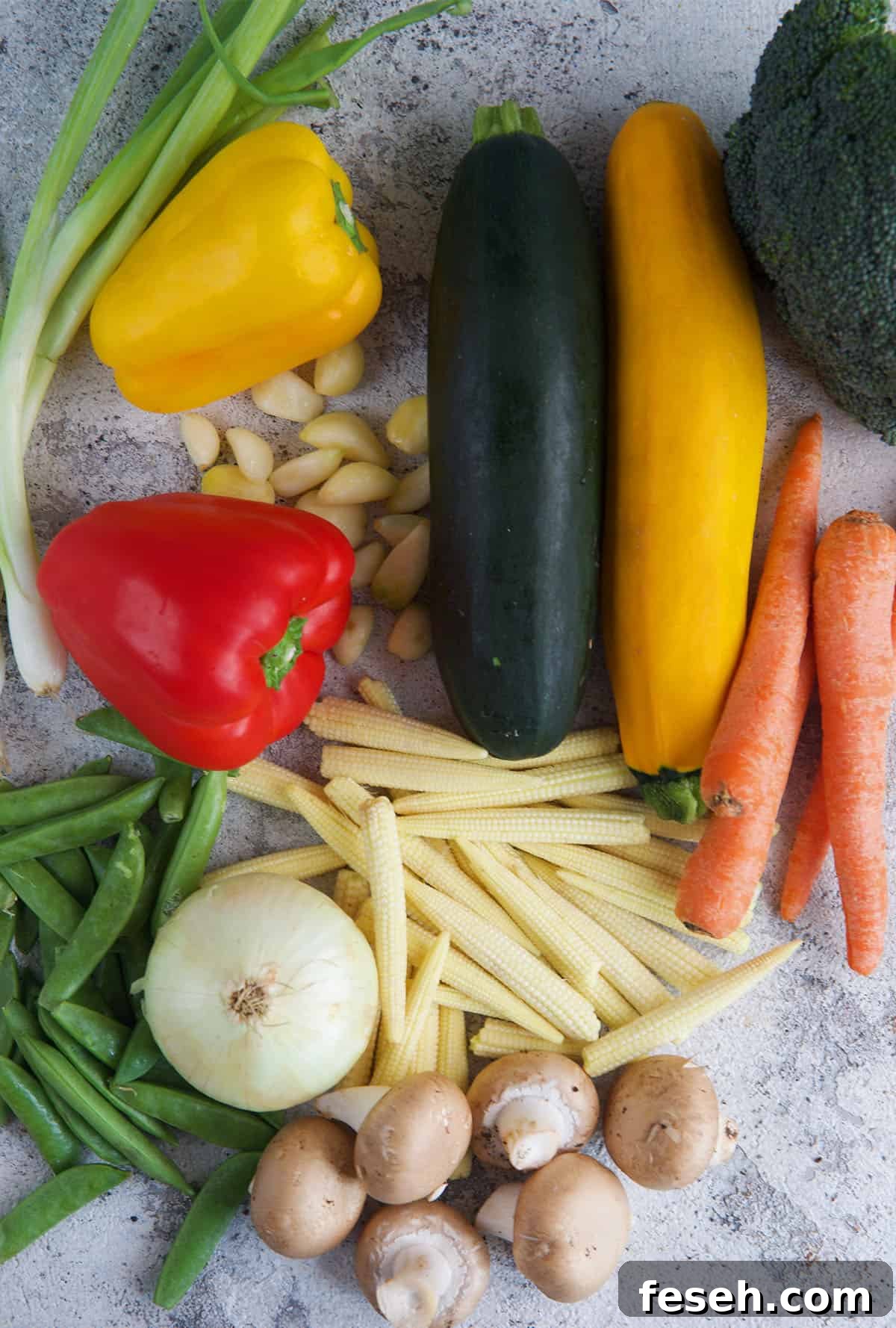 Stir Fry Veggies ingredients on a gray board